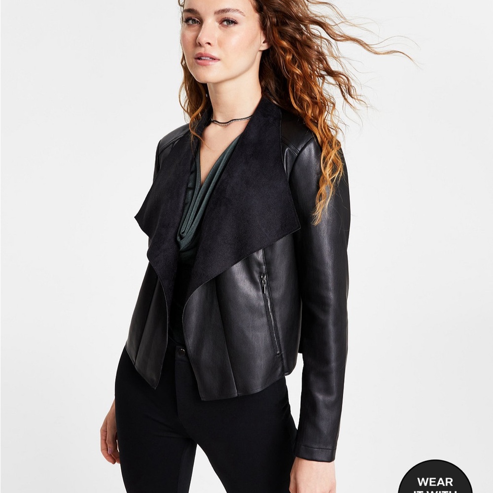 Bar III Faux Leather Flyaway Jacket
